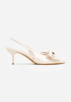 Beżowe Sandały Vices na Szpilce Slingback Ozdobione Kokardą Nilendria