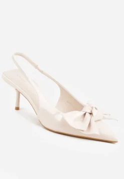 Beżowe Sandały Vices na Szpilce Slingback Ozdobione Kokardą Nilendria