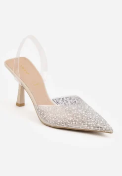 Beżowe Sandały Vices na Szpilce Slingback ze Skórzaną Wkładką i Cyrkoniami Ovifa