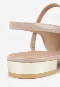 Beżowe Sandały Vices Typu Slingback ze Skórzaną Wkładką i Metaliczną Ozdobą Milozi