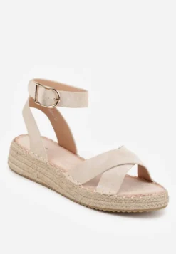 Beżowe Sandały z Plecionki w Stylu Boho VICES z Paskami w Kształcie X Nahmala