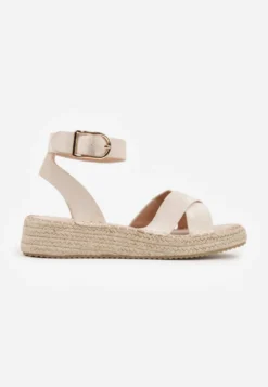 Beżowe Sandały z Plecionki w Stylu Boho VICES z Paskami w Kształcie X Nahmala