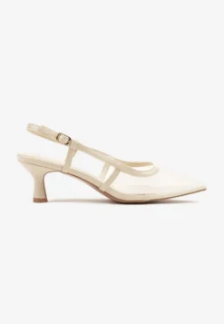 Beżowe Siateczkowe Sandały Slingback na Niskim Obcasie Syltewi