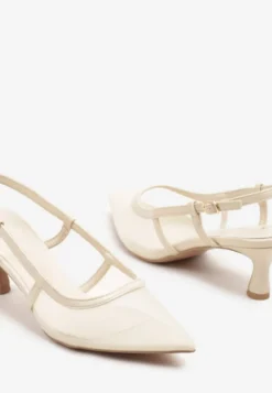 Beżowe Siateczkowe Sandały Slingback na Niskim Obcasie Syltewi