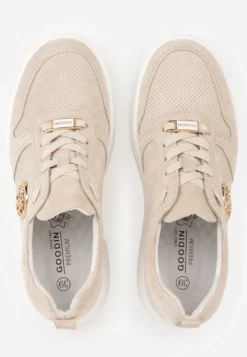 Beżowe Skórzane Sneakersy na Platformie z Metaliczną Aplikacją Idapheosis