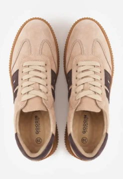 Beżowe Skórzane Sneakersy w Stylu Tenisówek z Geometrycznym Wzorem Halossea