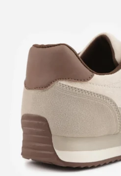 Beżowe Sneakersy Basic z Imitacji Zamszu Ozdobione Przeszyciami Nethe