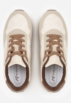 Beżowe Sneakersy Basic z Imitacji Zamszu Ozdobione Przeszyciami Nethe