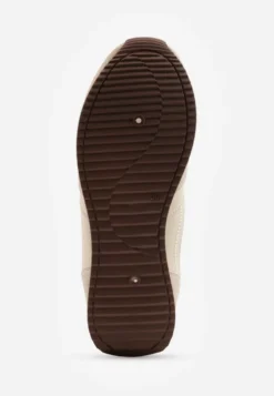 Beżowe Sneakersy Basic z Imitacji Zamszu Ozdobione Przeszyciami Nethe