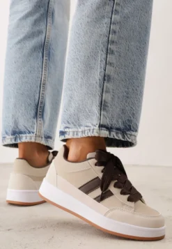 Beżowe Sneakersy Basic z Paskami na Boku Adila