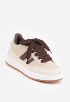 Beżowe Sneakersy Basic z Paskami na Boku Adila