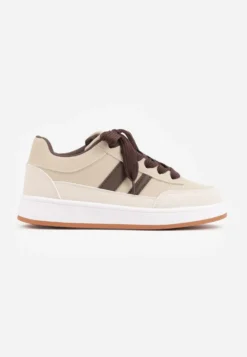 Beżowe Sneakersy Basic z Paskami na Boku Adila