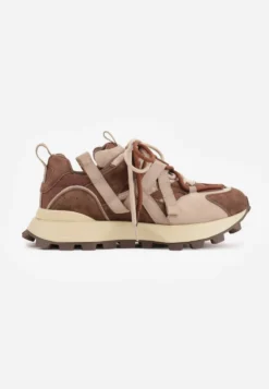 Beżowe Sneakersy Chunky z Zamszowymi Wstawkami Tasiemkami i Bieżnikiem Oyesei