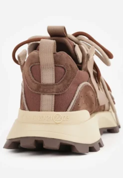 Beżowe Sneakersy Chunky z Zamszowymi Wstawkami Tasiemkami i Bieżnikiem Oyesei