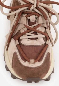 Beżowe Sneakersy Chunky z Zamszowymi Wstawkami Tasiemkami i Bieżnikiem Oyesei