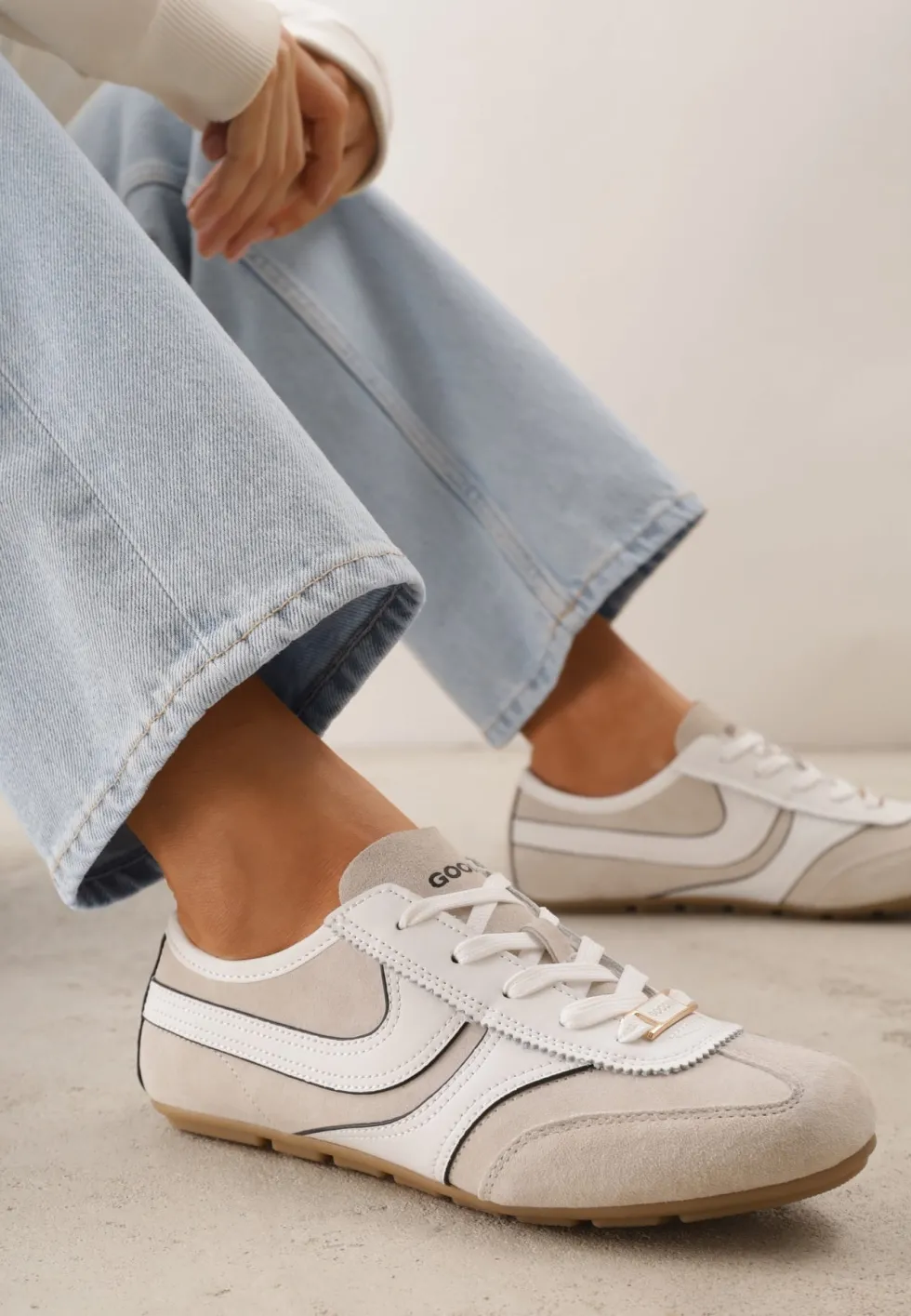 Beżowe Sneakersy Klasyczne Tenisówki z Zamszu Naturalnego Talanashta