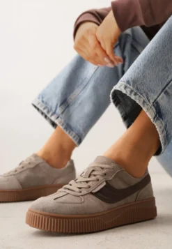 Beżowe Sneakersy Kultowe Tenisówki z Zamszu Naturalnego ze Skórzaną Wkładką Rionae