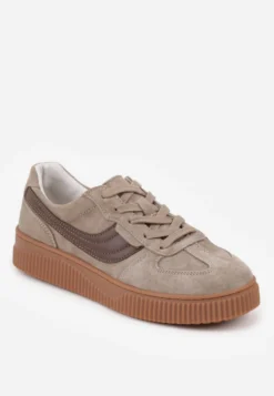 Beżowe Sneakersy Kultowe Tenisówki z Zamszu Naturalnego ze Skórzaną Wkładką Rionae