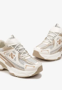 Beżowe Sneakersy na Grubej Podeszwie Ozdobione Siateczkowymi Wstawkami Korianna