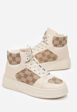 Beżowe Sneakersy na Grubej Podeszwie za Kostkę Melainthe