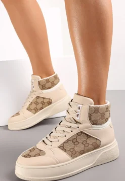 Beżowe Sneakersy na Grubej Podeszwie za Kostkę Melainthe