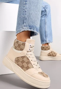 Beżowe Sneakersy na Grubej Podeszwie za Kostkę Melainthe