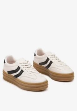 Beżowe Sneakersy na Grubszej Podeszwie z Przeszyciami Erisosa
