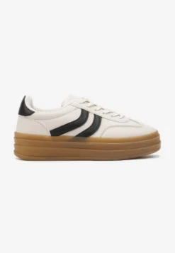 Beżowe Sneakersy na Grubszej Podeszwie z Przeszyciami Erisosa