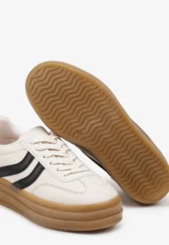 Beżowe Sneakersy na Grubszej Podeszwie z Przeszyciami Erisosa