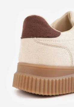 Beżowe Sneakersy na Kauczukowej Tłoczonej Platformie Ozdobione Paskami Naifeh