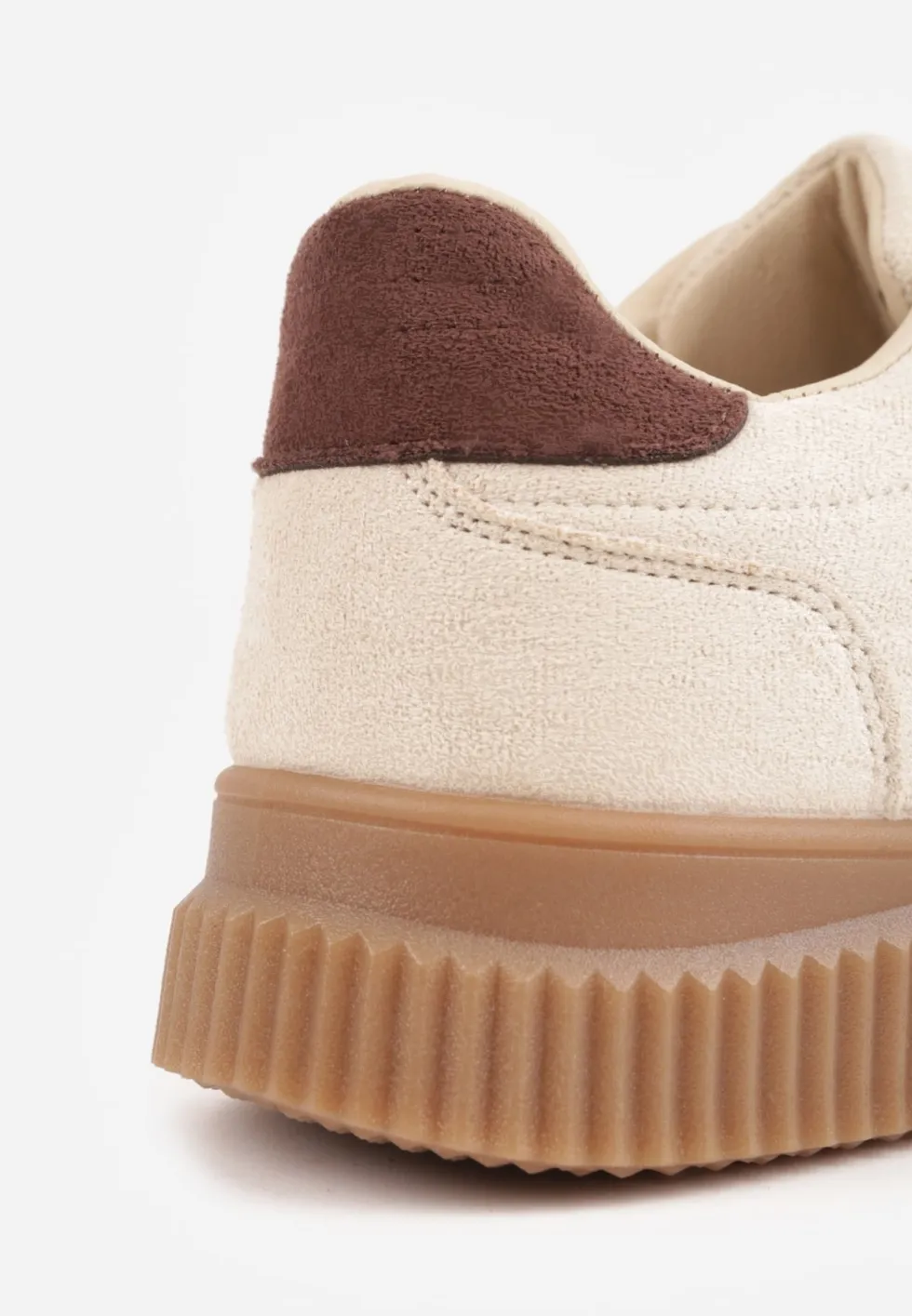 Beżowe Sneakersy na Kauczukowej Tłoczonej Platformie Ozdobione Paskami Naifeh