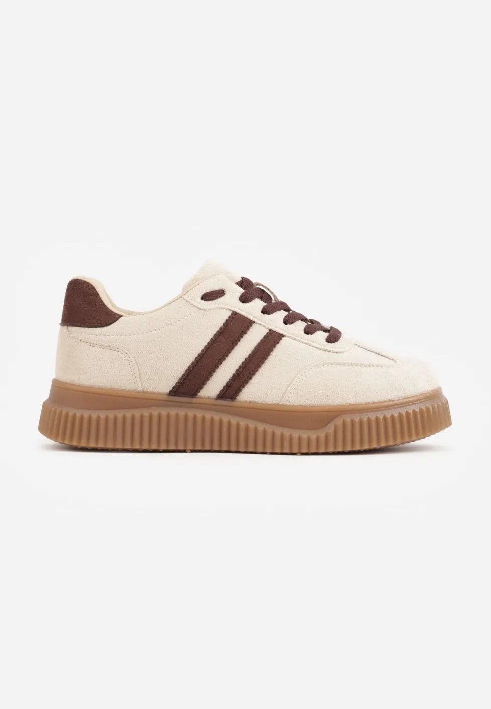Beżowe Sneakersy na Kauczukowej Tłoczonej Platformie Ozdobione Paskami Naifeh