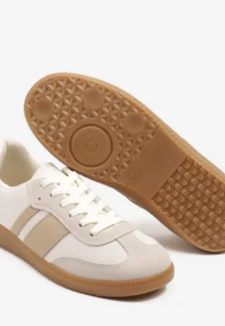 Beżowe Sneakersy na Kauczukowej Podeszwie Ozdobione Paskami Emidi