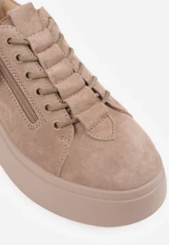Beżowe Sneakersy na Platformie z Zamszu Naturalnego z Suwakiem z Boku Nisoe