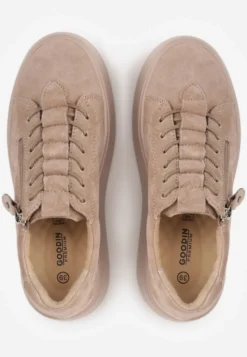 Beżowe Sneakersy na Platformie z Zamszu Naturalnego z Suwakiem z Boku Nisoe
