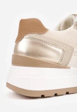 Beżowe Sneakersy na Platformie z Metalicznymi Zdobieniami i Suwakiem Rasesine