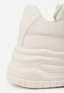 Beżowe Sneakersy na Platformie z Koralikami Amovanna