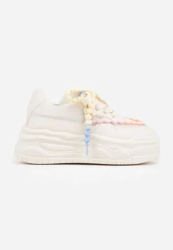 Beżowe Sneakersy na Platformie z Koralikami Amovanna