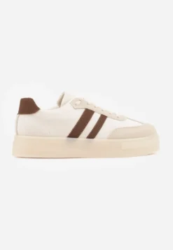 Beżowe Sneakersy na Platformie w Stylu Tenisówek Ozdobione Paskami Ladia