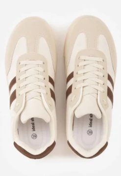 Beżowe Sneakersy na Platformie w Stylu Tenisówek Ozdobione Paskami Ladia