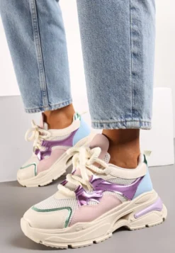 Beżowe Sneakersy na Platformie z Wycięciem i Grubymi Sznurówkami Bosylia