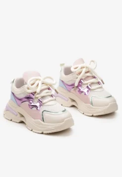 Beżowe Sneakersy na Platformie z Wycięciem i Grubymi Sznurówkami Bosylia