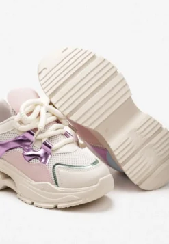 Beżowe Sneakersy na Platformie z Wycięciem i Grubymi Sznurówkami Bosylia