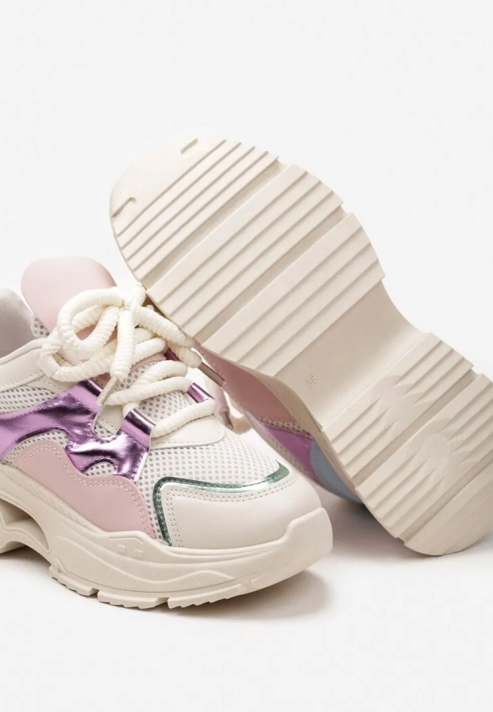 Beżowe Sneakersy na Platformie z Wycięciem i Grubymi Sznurówkami Bosylia