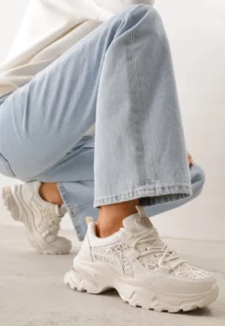 Beżowe Sneakersy na Platformie Ozdobione Cyrkoniami i Koronką Antea