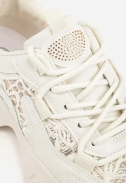 Beżowe Sneakersy na Platformie Ozdobione Cyrkoniami i Koronką Antea