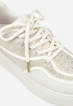 Beżowe Sneakersy na Platformie Ozdobione Cyrkoniami Kyllyss
