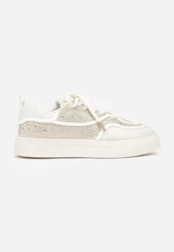 Beżowe Sneakersy na Platformie Ozdobione Cyrkoniami Kyllyss