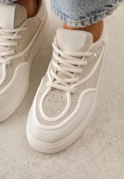 Beżowe Sneakersy na Platformie Ozdobione Cyrkoniami Kyllyss