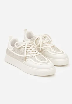 Beżowe Sneakersy na Platformie Ozdobione Cyrkoniami Kyllyss
